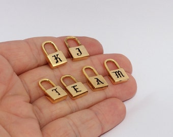 24k Shiny Gold Padlock Letter Charms, Padlock Letter Beads, Gothic Charm, Padlock Pendant, Gothic Letter Pendant, Personalized Charms, HRF46