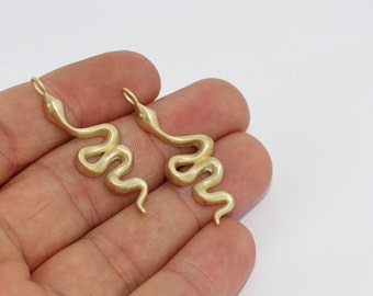 Raw Brass Snake Charm, Animal Pendant (14x41mm), SNP, MTE341