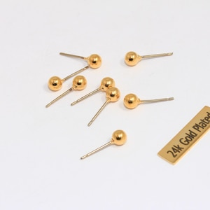 5mm 24k Shiny Gold Ball Ear Posts, Earring Post, Ball Stud Earrings, Earring Settings, Dainty Earrings, Gold Plated Earrings, XP129