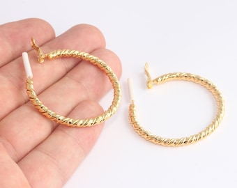 41 mm 24 k glänzende Gold-Creolen, Creolen, gedrehte Creolen, große Gold-Creolen, klobige Reifen, vergoldete Ohrringe, HES, CHK675