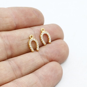 5 Pcs 7x12mm 24k Shiny Gold CZ Horseshoe Charms, Horseshoe Pendant, CZ Charms, Beads, Horseshoe Necklace, Lucky Charms, FLT, ZRCN233