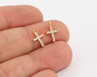 5 Pcs 7x11mm 24k Shiny Gold Cross Charms, Micro Pave Cross Pendant, White Zircon Cross Charms, Cubic Zirconia Cross, Cross, UCC, ZRCN870