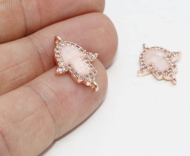 14x19mm Pave Hamsa Charms ZRCN346 Mini Hamsa Charms Pave Necklace Rose Gold Charms Hamsa Necklace Cubic Zirconia Pearl Hamsa