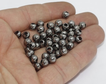 100 Pcs 6mm Gunmetal Beads, Spacer Beads, Hollow Beads, Tiny Beads, Bracelet Beads, Ball Beads, Gunmetal Plated Findings, IC, FRY113