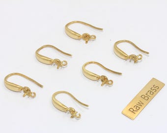 Raw Brass Earring Hooks, Ear Wires with Pin (10x19mm), ZPR242