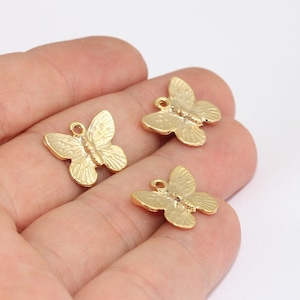 13x17mm 24k Shiny Gold Butterfly Charms, Butterfly Pendant, Bracelet Charms, Dainty Necklace, Dainty Charms, Gold Plated Findings, FNL89