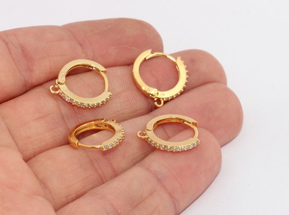 15x17mm 24k Shiny Gold Small Hoop Earrings, Huggie Hoops Earrings