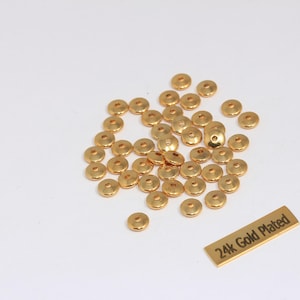 2x6mm 24k Shiny Gold Spacer Beads, Rondelle Beads, Gold Spacers, Connector Beads, Beads, Bracelet Beads, Gold Plated Findings, MTE81
