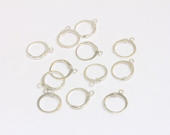 Silver Plated Lever Back Earring Hoops, Brass Settings (12x15mm), CMR19