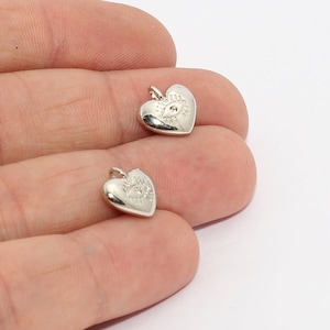 11mm Silver Plated Heart, Silver Pendant, Silver Heart Charms, Heart Necklace Charms, Bracelet Charms, Silver Plated Findings, EHC, MTE940