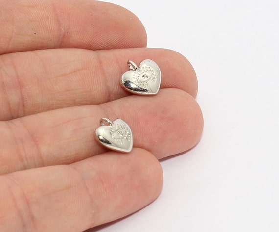 11mm Silver Plated Heart Charm, DIY Jewelry Findings, EHC, MTE940