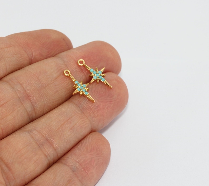 Turquoise Zircon Charms FNL86 Micro Pave North Star Pendant FLT 9x16mm 24k Shiny Gold North Star Charms Bracelet Charms CZ Star Beads