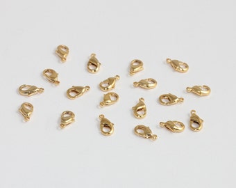 9mm 24k Shiny Gold Claw Clasp, Lobster Claw Clasp, Necklace Closures, Jewelry Making Supplies, Gold Plated Findings, NLC, CHK479