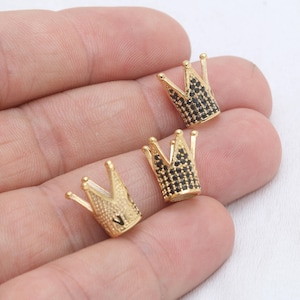 7x11mm 24k Shiny Gold Beads, Crown Charms, Micro Pave Beads, CZ Crown Charms, Micro Pave Bracelet Beads, Gold Plated Charms, CKT, ZRCN595