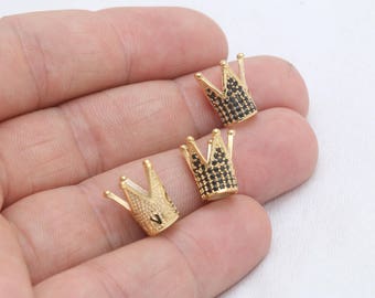 7x11mm 24k Shiny Gold Beads, Crown Charms, Micro Pave Beads, CZ Crown Charms, Micro Pave Bracelet Beads, Gold Plated Charms, CKT, ZRCN595