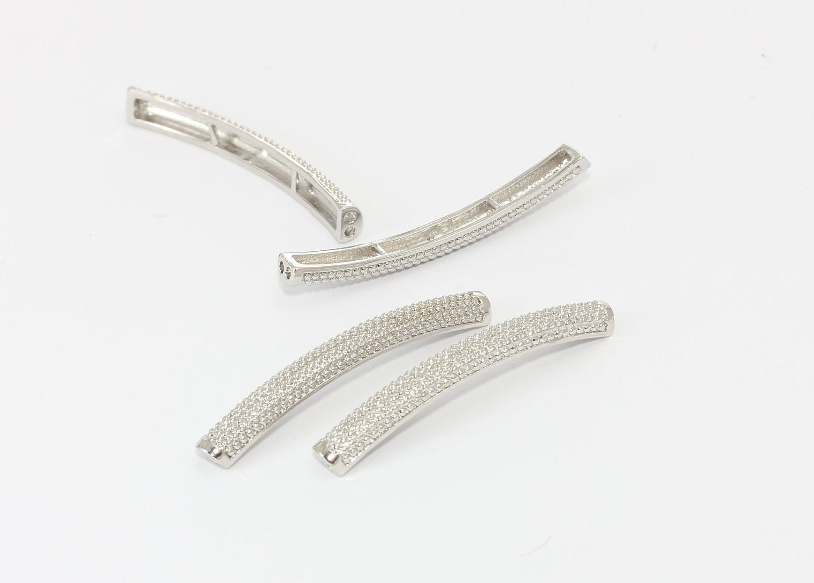 4x36mm Rhodium Plated Curved Tubes Cuff Bracelet Curved Etsy