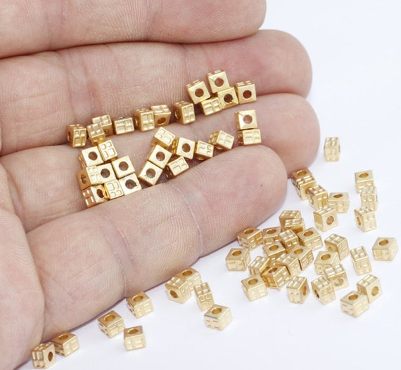 Spacer Beads Brass Plated Cube Beads Square 24 Strand 3mm