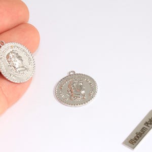 21x24mm Rhodium Plated Medallion, Marcus Anthony Coins, Antique Roman Coins, Medallion Necklace, Silver Plated Findings, MTE1208