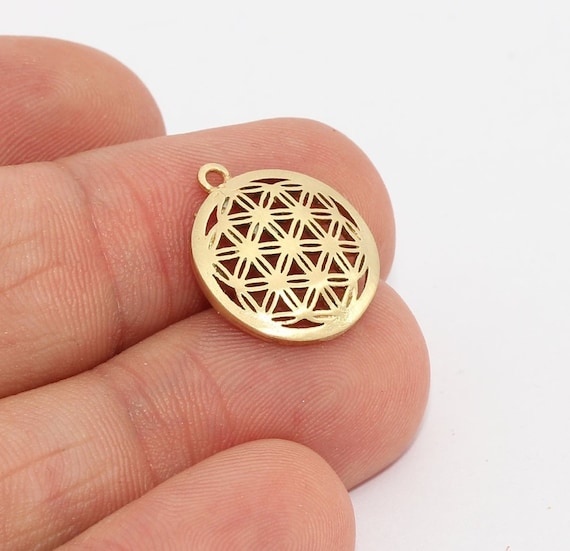 15x17mm Raw Brass Flower of Life, Yoga Pendants, Flower Of Life Medallion, Sacred Geometry, Pendant, Zen Charms, Raw Brass Charm, MTE915