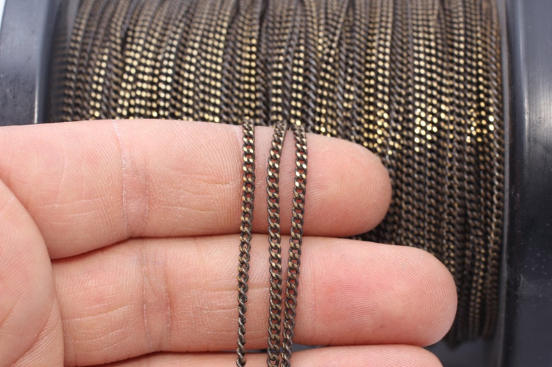 THE46 16,5 Feet Black Faceted Chains 2,2x3mm flat curb chains brass soldered chains