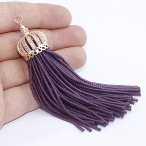 20x100mm Purple Afghan Tassels, Micro Pave Tassel End Caps, Perl Tassel With CZ Cap, Large Tassels, Long Heishi Beads Tassels, LTZ, AFG132
