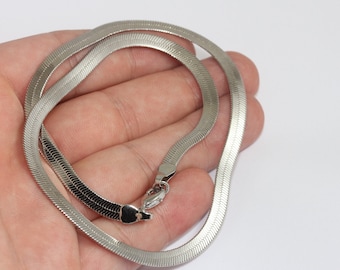 16" 5mm Rhodium Plated Snake Chains, Wide Snake Chains, Cable Chain, Snake Choker Necklace, Ready Necklace, Silver Plated Necklace, CHK589-1