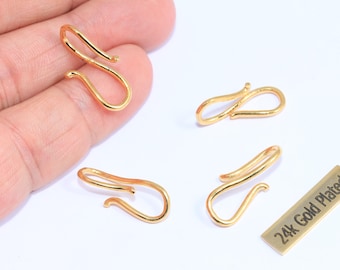 21 mm 24k glänzende Gold Halskette Verschluss, S-Verschluss Charms, Gold Connector Charms, Halskettenverschlüsse, Hakenverschluss, vergoldetes Zubehör, BRT385