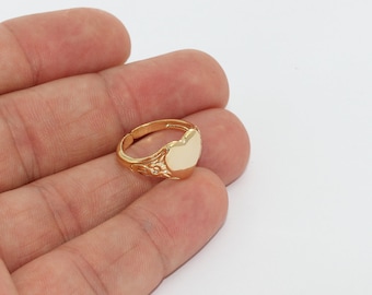 17mm 24k Shiny Gold Heart Ring, Nameplate Ring, Adjustable Gold Ring, Statement Rings, Band Rings, Women's Rings, Gold Plated Rings, MTE1372