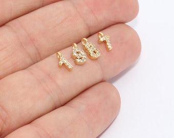 5x8mm 24k Shiny Gold Number Charms, Cz Number Charms, Micro Pave Number Beads, Birthday Charms, CZ Beads, Gold Plated Charms, HRF15