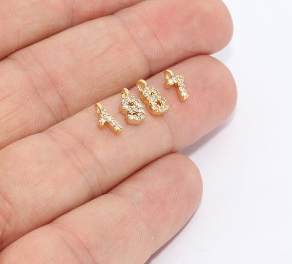 5x8mm 24k Shiny Gold Number Charms Cz 
