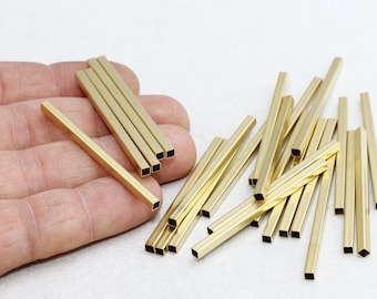 30 Pcs 3x50mm Raw Brass Square tubes, Square tube beads, Tube Beads, Raw Brass Tubes, TBP11