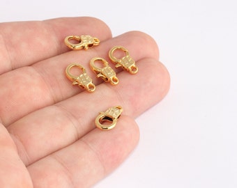 24k Shiny Gold Plated Lobster Claw Clasp, 8x15mm Necklace Closures, MTE147