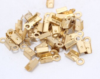 250 Pcs Raw Brass Cord End, Ribbon Crimp Ends 3x8mm, HUK, CR1