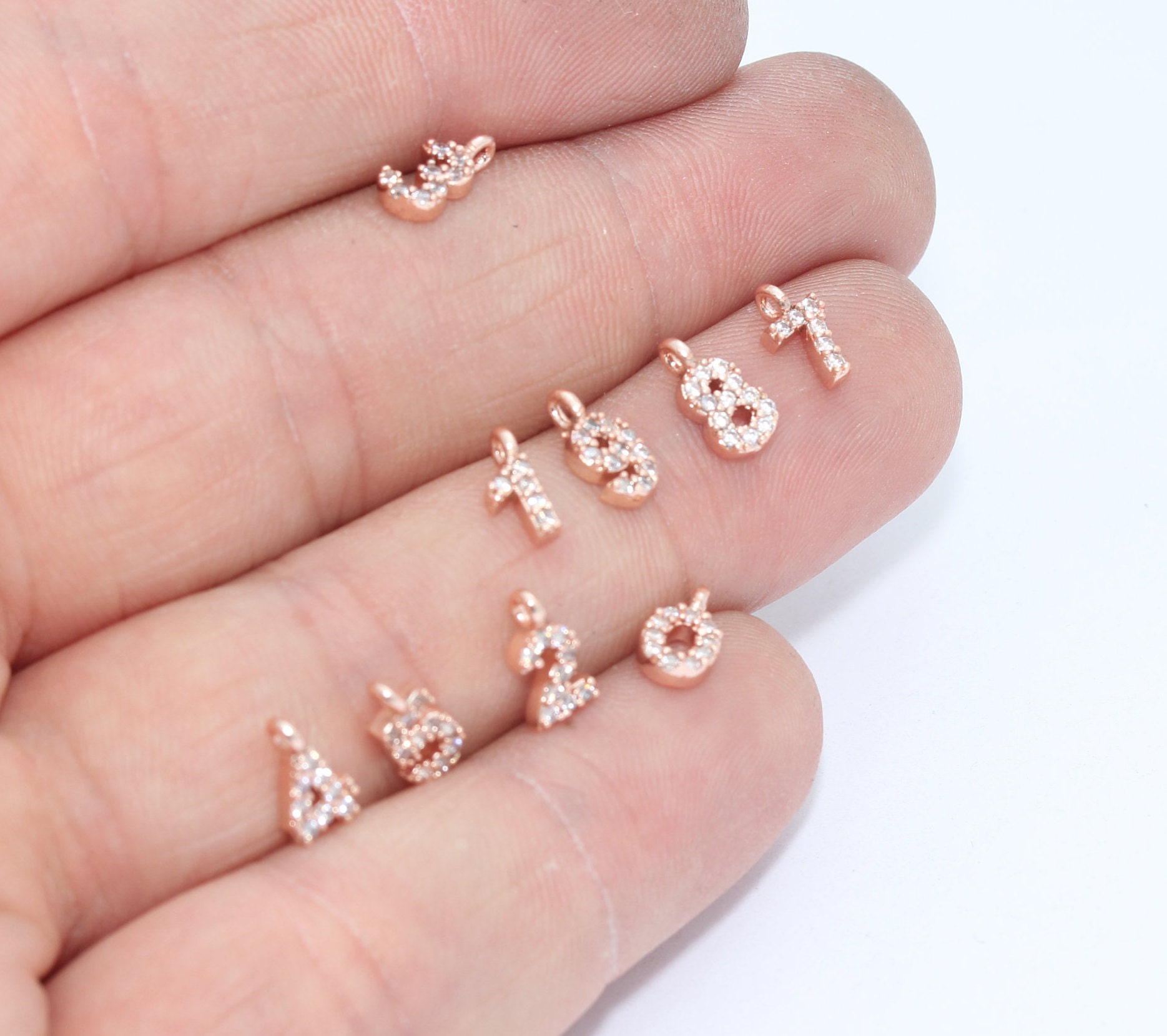 5x8mm Rose Gold Number Charms Cz Number 