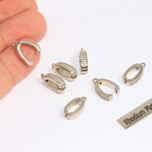 Rhodium Plated Pinch Bails, CZ Link Pendant Bails, Micro Pave White Stone Pendant Holder, CZ Pinch Bail, Silver Plated Findings, BRT674