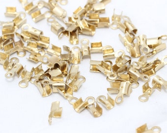 50 Pcs Raw Brass Cord End Caps, Ribbon Crimp Ends (3x2.5mm), CR9