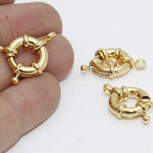 15mm 24k Glänzender Gold-Frühlingsverschluss, runder Goldverschluss, Federverschluss, Hochwertiger Verschluss, Hummerverschluss, vergoldete Fundstücke, LS, CLO35