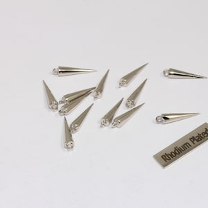 3,5x15mm Rhodium Plated Spike Charms, Long Bar, Spike Pendant, Cone Beads, Drop Charms, Silver Plated Findings, ROSE472