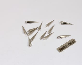 Dijes de punta con baño de rodio de 3,5 x 15 mm, barra larga, colgante de punta, cuentas cónicas, dijes colgantes, accesorios plateados, ROSE472