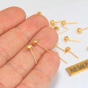 24k Matt Gold Ball Earring Posts, 5x16mm, Jewelry Making, CMR101