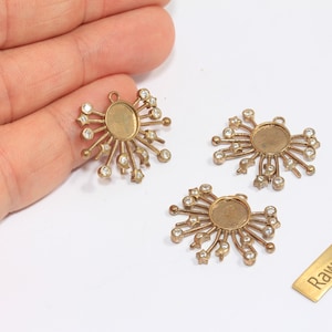22x26mm Raw Brass CZ Galaxy Medallion, Micro Pave Sun And Stars Charms, Sun Bezel Charm, CZ Galaxy Pendant, Raw Brass Findings, ZPR23