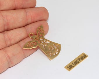 33x34mm 24k Shiny Gold Angel Charms, Angel Pendant, AP, BRT560