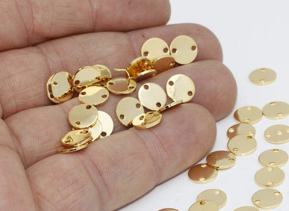 BRT685 Two holes disc Stamping tag Stamped Disc Coins Stamp 8mm 24k Shiny Gold Disc