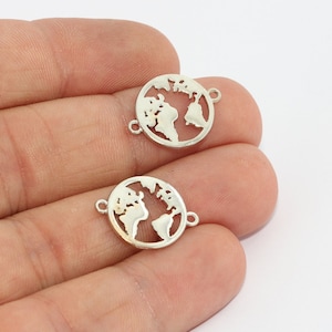 14 x 19 mm rodiumpläterat armband med världskarta, jordglobberlocker, jordhänge, världskartberlocker, reseberlocker, försilvrade berlocker, MTE576