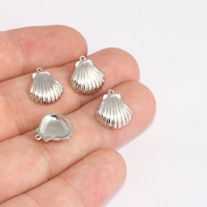 13x14mm Rhodinierte Muschel Charm, Muschel Perlen, Muschel Anhänger, Sommer Charms, Strand Schmuck Anhänger, versilbert Charms, SLM408