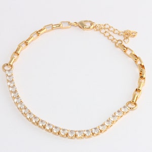 7&#39;&#39; 24k Shiny Gold Tennis Bracelet, Cubic Zirconia Tennis Bracelet, Micro Pave Dainty Bracelet, Diamond Minimalist Bracelet, XP232