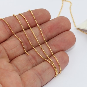 1,2mm 24k Shiny Gold Ball Chain, Soldered Chain, Ball Necklace Chain, Tiny Beaded Chain, Satellite Chains, Gold Plated Chains, BXB311
