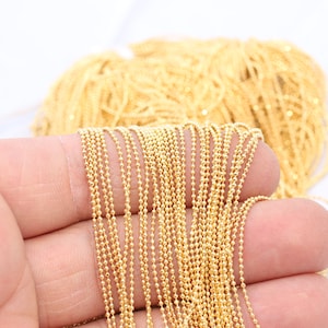 9,9 Feet 1mm 24k Shiny Gold Ball Chain, Faceted Ball Chain, Bulk Chains, Lace Ball Chain, Bead Chain, Gold Plated Findings, ZBC, BXB23