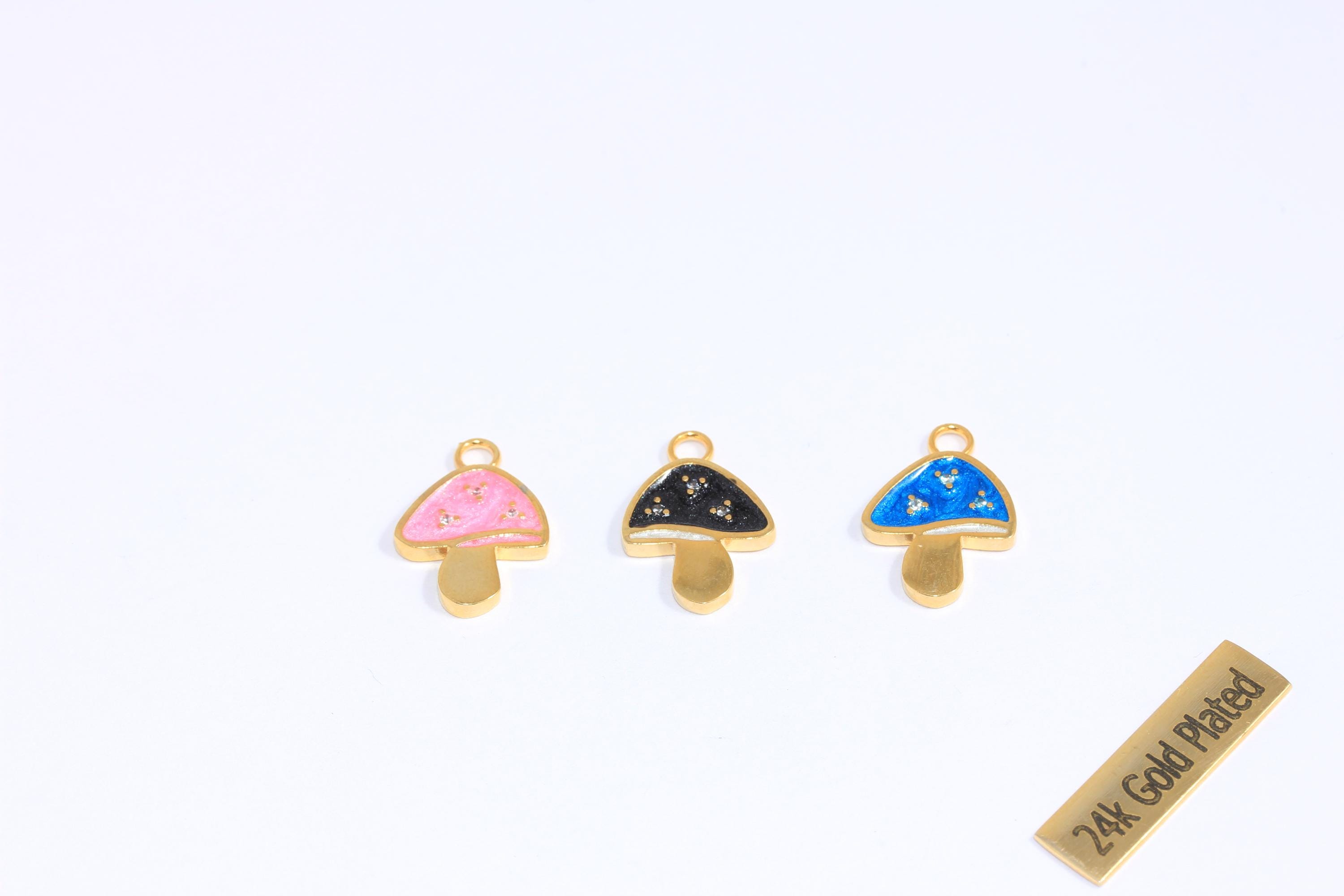 13x18mm 24k Shiny Gold Mushroom Charms, Optional Enamel Color