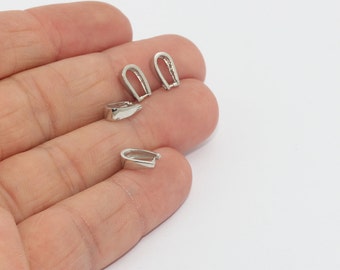 Rhodium Plated Pinch Bails, 6x10mm Pendant Connector, SPB, MTE1264